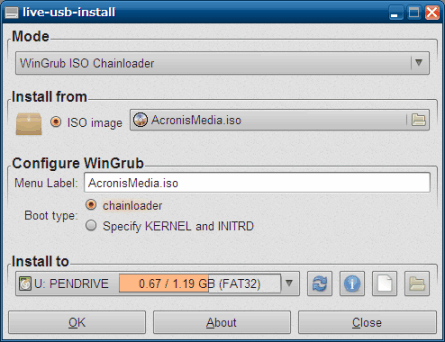 LiveUSB Install WinGrub ISO Chainloader ̃XN[Vbg