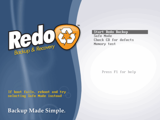 Redo Backup ブート画面のスクリーンショット