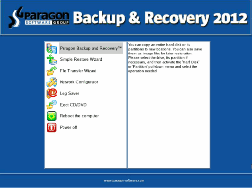 Paragon Backup & Recovery 2012 Boot CD j[̃XN[Vbg